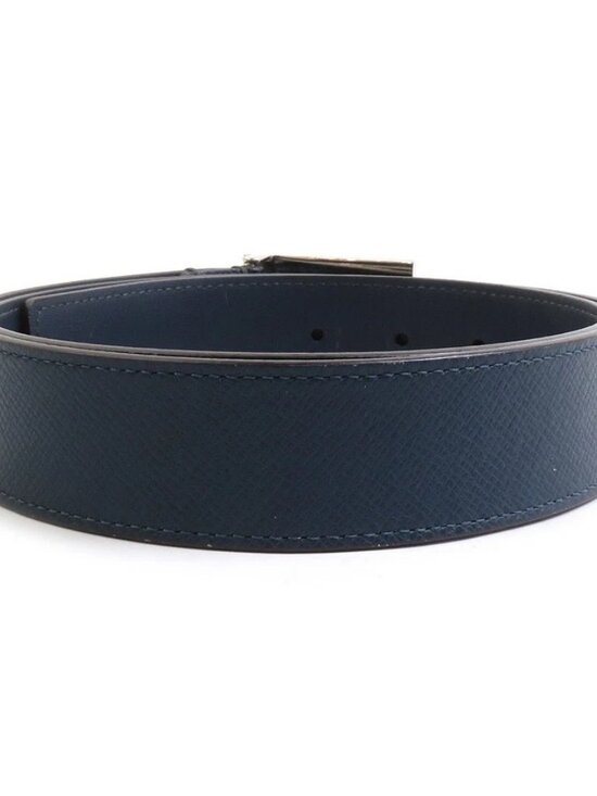 Auth LOUIS VUITTON Taiga Belt Navy/Silver Leather/Metal main image 5